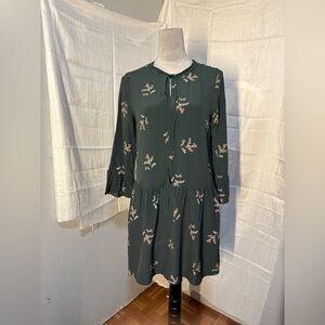 Madewell Wild Botanic Green Floral Silk Tie-Neck Women's Size S Mini Dress